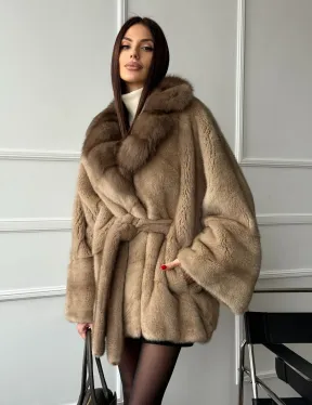 Pastel шуба летучая мышь - воротник куница - фото 14