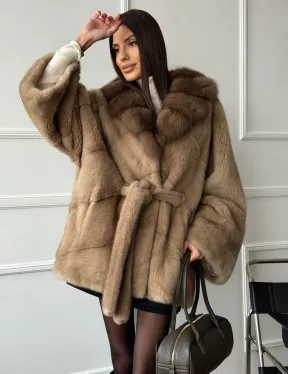 Pastel шуба летучая мышь - воротник куница - фото 12