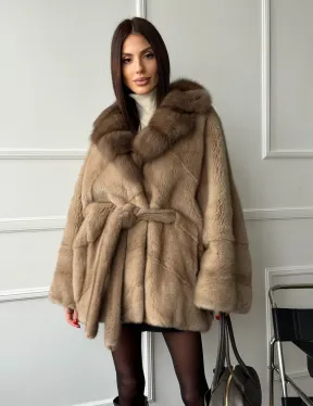 Pastel шуба летучая мышь - воротник куница - фото 15