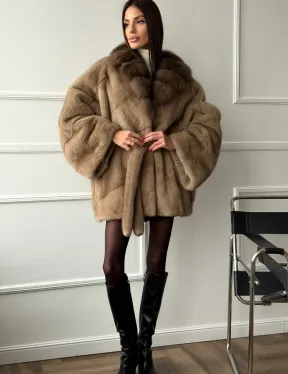 Pastel шуба летучая мышь - воротник куница - фото 7