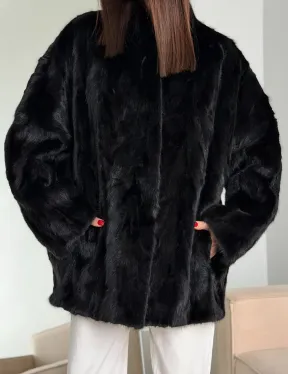 Шуба норковая из кусочков в стиле оверсайз - фото 1