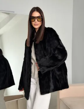 Шуба норковая из кусочков в стиле оверсайз - фото 14