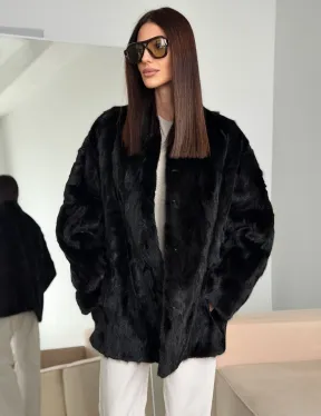 Шуба норковая из кусочков в стиле оверсайз - фото 6