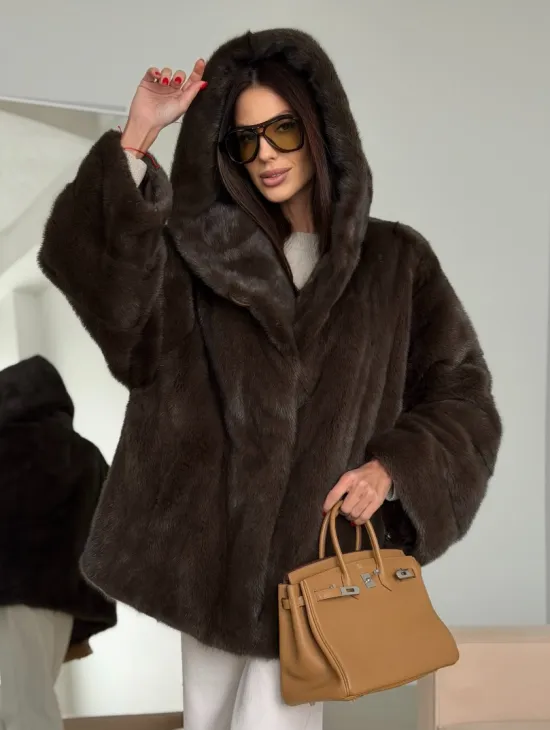 Зимняя норковая шуба с капюшоном - фото 14