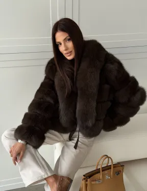 Полушубок-кроп из песца с шалевым воротником - фото 13