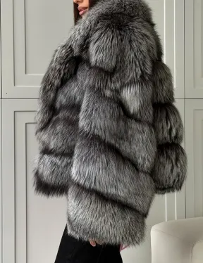 Полушубок из натурального меха чернобурки - фото 4