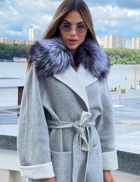 Пальто из шерсти альпаки с воротником блюфрост - фото 0