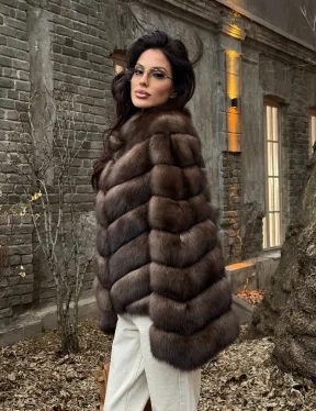 Роскошная шуба из меха соболя стойка воротник - седина 1/2 - фото 7