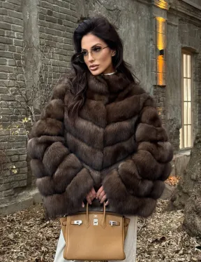 Роскошная шуба из меха соболя стойка воротник - седина 1/2 - фото 4