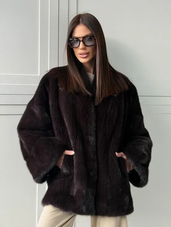 Женский норковый полушубок с V - образным воротником - фото 0