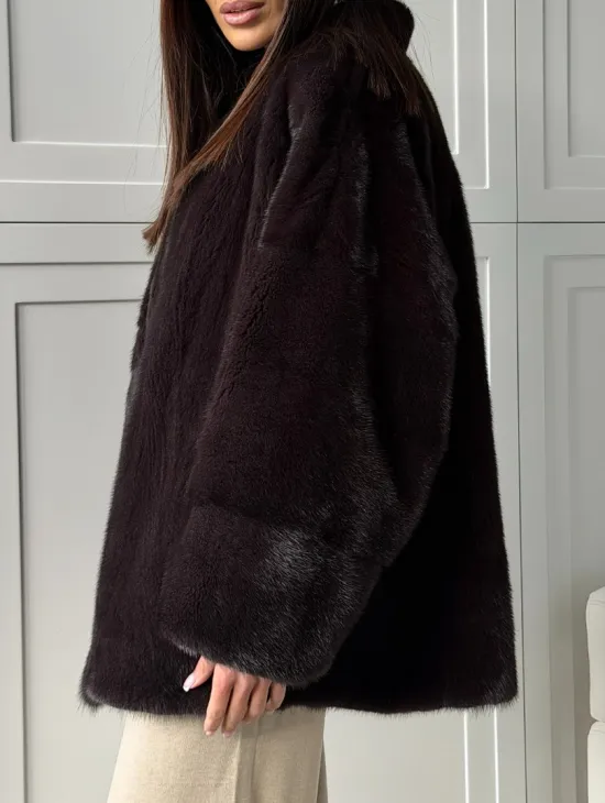 Женский норковый полушубок с V - образным воротником - фото 3