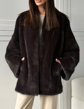 Женский норковый полушубок с V - образным воротником - фото 4