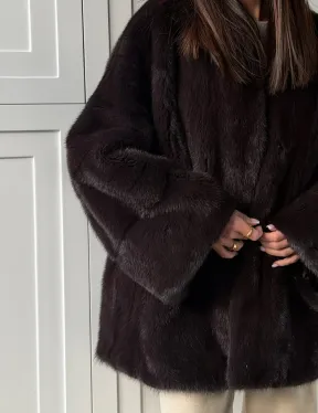 Женский норковый полушубок с V - образным воротником - фото 2