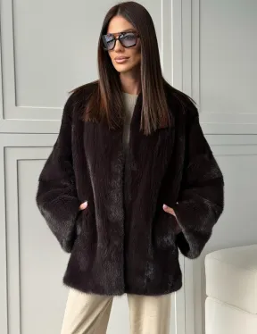 Женский норковый полушубок с V - образным воротником - фото 7