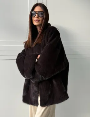 Женский норковый полушубок с V - образным воротником - фото 11