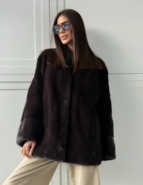 Женский норковый полушубок с V - образным воротником - фото 13