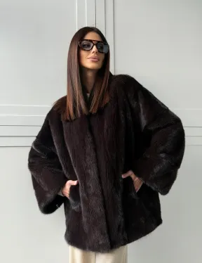 Женский норковый полушубок с V - образным воротником - фото 15