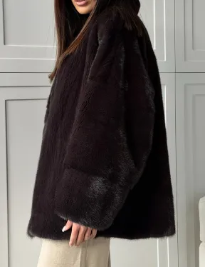 Женский норковый полушубок с V - образным воротником - фото 3