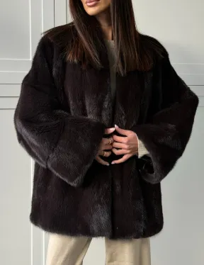 Женский норковый полушубок с V - образным воротником - фото 5