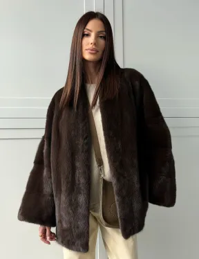Меховой жакет из норки V- образный воротник - фото 13