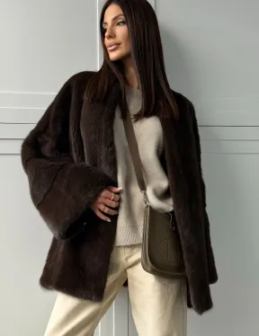 Меховой жакет из норки V- образный воротник - фото 6