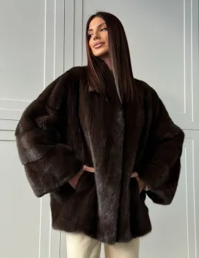 Меховой жакет из норки V- образный воротник - фото 12