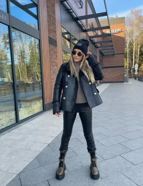 Дубленка из натуральной овчины в стиле милитари - фото 4