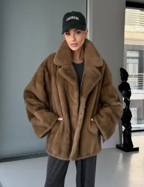 Женский норковый полушубок - английский воротник - фото 14