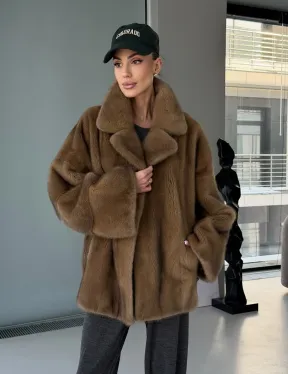 Женский норковый полушубок - английский воротник - фото 17