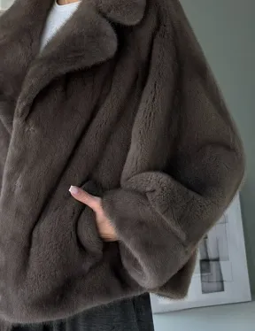 Короткий норковый полушубок - английский воротник - фото 3