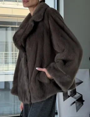 Короткий норковый полушубок - английский воротник - фото 4