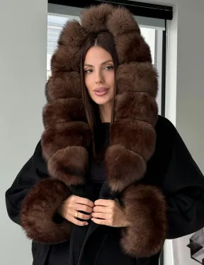 Пальто с капюшоном из финского песца - фото 8