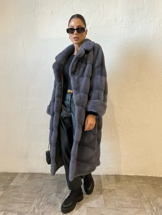 Шуба серого цвета из меха норки ПРЕМИУМ качества - фото 8