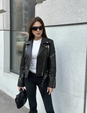 Куртка из натуральной кожи черного цвета - фото 2