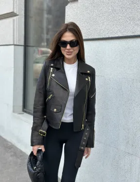 Куртка из натуральной кожи черного цвета - фото 1