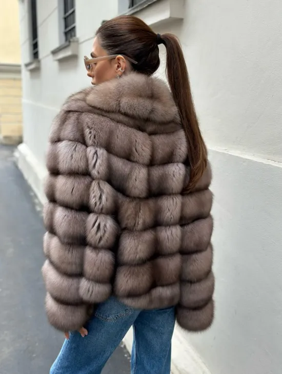 Шуба из меха соболя в оттенке торторо - фото 6