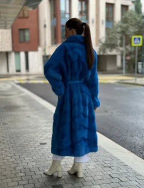 Шуба халат из меха норки - цвет электрик - фото 4