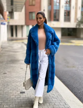 Шуба халат из меха норки - цвет электрик - фото 5