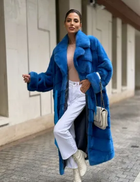 Шуба халат из меха норки - цвет электрик - фото 2