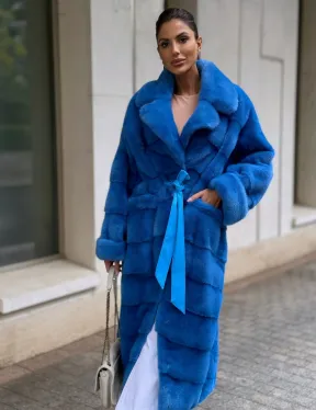 Шуба халат из меха норки - цвет электрик - фото 0