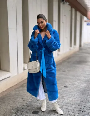 Шуба халат из меха норки - цвет электрик - фото 6