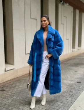 Шуба халат из меха норки - цвет электрик - фото 7