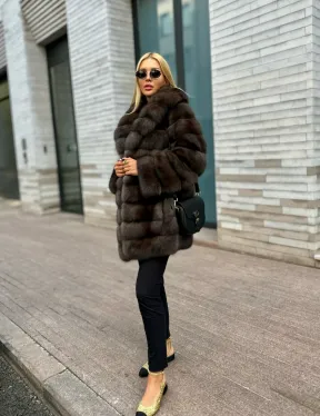 Полушубок-жакет из соболя воротник шаль седина 1/2 - фото 5