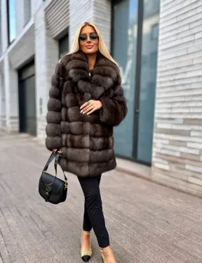 Полушубок-жакет из соболя воротник шаль седина 1/2 - фото 3