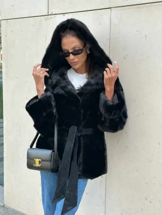 Черная норковая шуба с капюшоном - автоледи - фото 2
