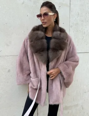 Пудра летучка из меха норки, воротник куница - фото 0