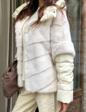 Норковый пуховик/жилет 2в1 - жемчуг - фото 1