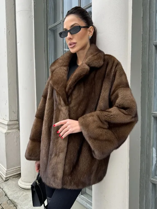 Кимоно полушубок английский воротник - цвет соболь - фото 0