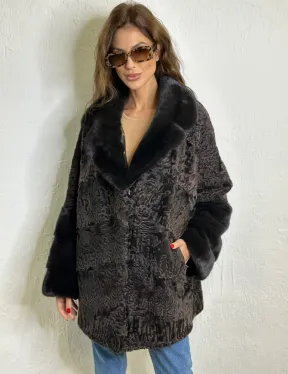 Кимоно каракульча английский воротник паркет - коричневый - фото 1