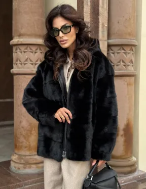 Черная норковая шуба с капюшоном - фото 5